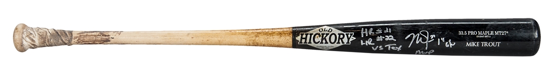 2014 Mike Trout Game Used and Signed/Inscribed 500th Career Hit and Multi-Home Run Bat (Trout LOA & PSA/DNA GU 10)
