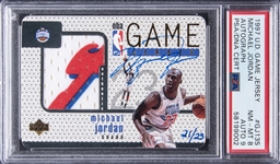 1997-98 UD "Game Jersey" #GJ13 Michael Jordan Signed NBA All-Star Game Used Patch Card (#21/23) – PSA NM-MT 8, PSA/DNA 9