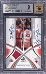 2005-06 Upper Deck SP Game Used "Authentic Fabrics - Dual Autographs" #JJ LeBron James/Michael Jordan Dual Signed Game Used Jersey Card (#35/50) – BGS MINT 9/BGS 10